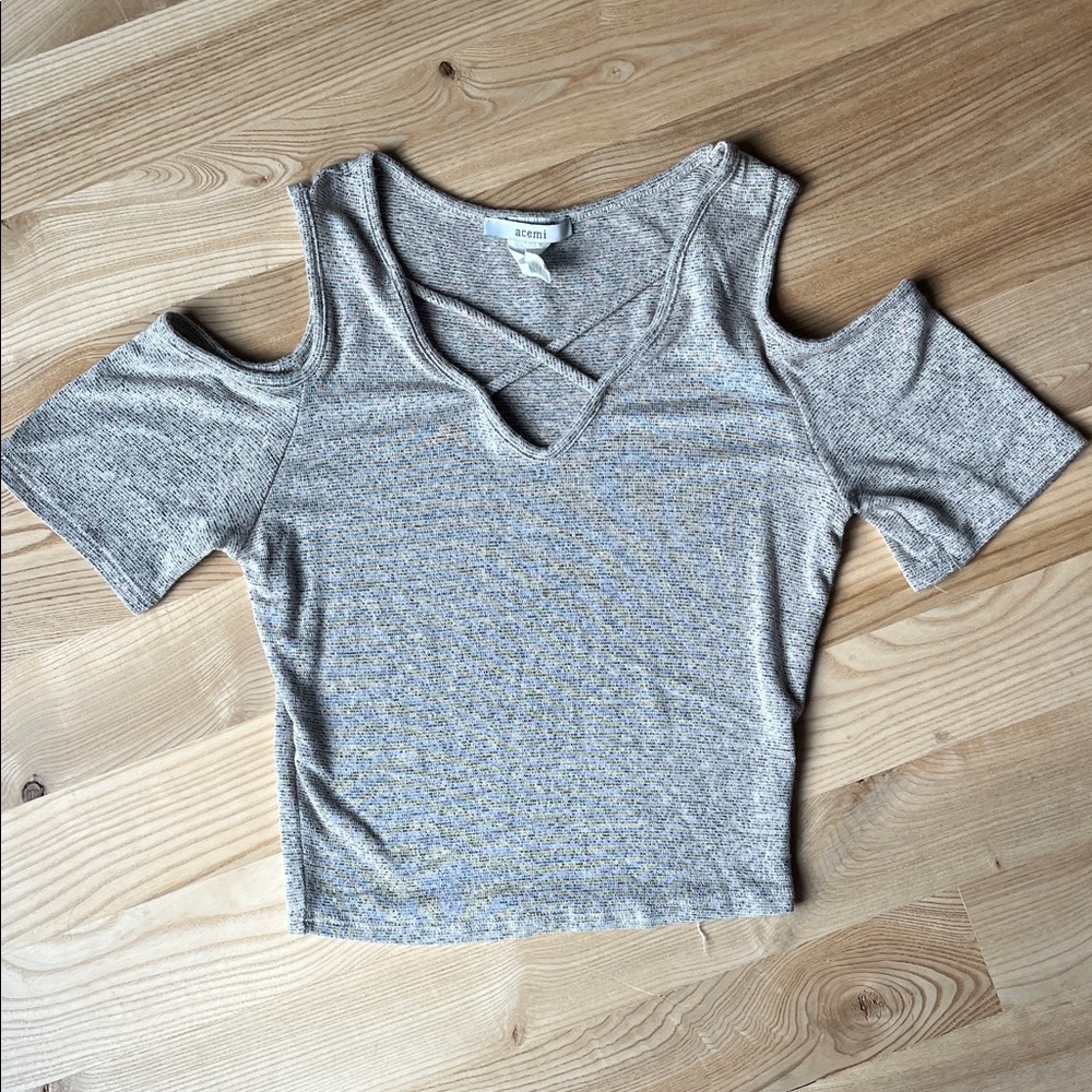 Acemi Heather Gray Cold Shoulder Top and Crop Top